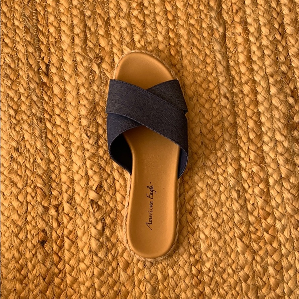 American Eagle Elastic Denim Cross Strap Sandals